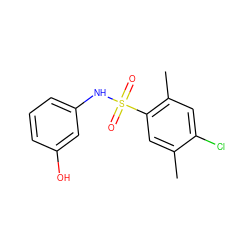 Cc1cc(S(=O)(=O)Nc2cccc(O)c2)c(C)cc1Cl ZINC000032601895