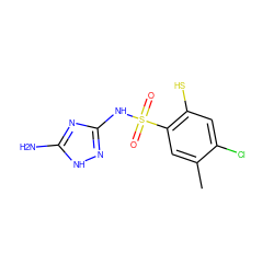 Cc1cc(S(=O)(=O)Nc2n[nH]c(N)n2)c(S)cc1Cl ZINC000008651877