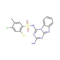 Cc1cc(S(=O)(=O)Nc2nc(N)nc3nc4ccccc4n23)c(S)cc1Cl ZINC000005836195