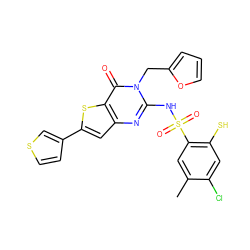 Cc1cc(S(=O)(=O)Nc2nc3cc(-c4ccsc4)sc3c(=O)n2Cc2ccco2)c(S)cc1Cl ZINC000101539983