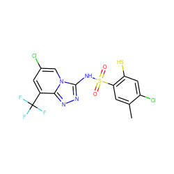 Cc1cc(S(=O)(=O)Nc2nnc3c(C(F)(F)F)cc(Cl)cn23)c(S)cc1Cl ZINC000001645167