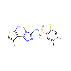 Cc1cc(S(=O)(=O)Nc2nnc3c4c(C)csc4ncn23)c(S)cc1Cl ZINC000001650670