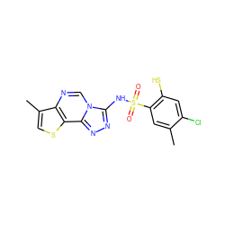 Cc1cc(S(=O)(=O)Nc2nnc3c4scc(C)c4ncn23)c(S)cc1Cl ZINC000001650671