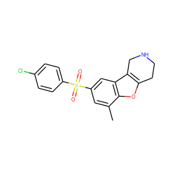 Cc1cc(S(=O)(=O)c2ccc(Cl)cc2)cc2c3c(oc12)CCNC3 ZINC000147517803