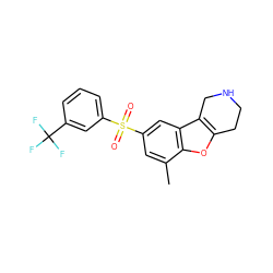 Cc1cc(S(=O)(=O)c2cccc(C(F)(F)F)c2)cc2c3c(oc12)CCNC3 ZINC000147929398