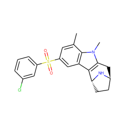 Cc1cc(S(=O)(=O)c2cccc(Cl)c2)cc2c3c(n(C)c12)C[C@H]1CC[C@H]3N1 ZINC000100632685