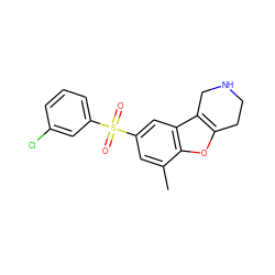 Cc1cc(S(=O)(=O)c2cccc(Cl)c2)cc2c3c(oc12)CCNC3 ZINC000147544662