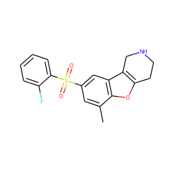 Cc1cc(S(=O)(=O)c2ccccc2F)cc2c3c(oc12)CCNC3 ZINC000147556961