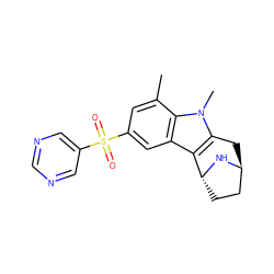 Cc1cc(S(=O)(=O)c2cncnc2)cc2c3c(n(C)c12)C[C@H]1CC[C@H]3N1 ZINC000100632722