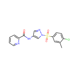 Cc1cc(S(=O)(=O)n2cc(NC(=O)c3ccccn3)cn2)ccc1Cl ZINC000198775398