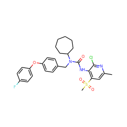 Cc1cc(S(C)(=O)=O)c(NC(=O)N(Cc2ccc(Oc3ccc(F)cc3)cc2)C2CCCCCC2)c(Cl)n1 ZINC000027442371