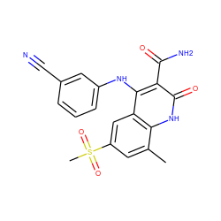 Cc1cc(S(C)(=O)=O)cc2c(Nc3cccc(C#N)c3)c(C(N)=O)c(=O)[nH]c12 ZINC000034660916