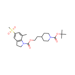 Cc1cc(S(C)(=O)=O)cc2c1N(C(=O)OCCC1CCN(C(=O)OC(C)(C)C)CC1)CC2 ZINC000103259816