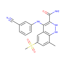 Cc1cc(S(C)(=O)=O)cc2c1NNC(C(N)=O)=C2Nc1cccc(C#N)c1 ZINC000045391445