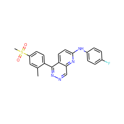 Cc1cc(S(C)(=O)=O)ccc1-c1nncc2nc(Nc3ccc(F)cc3)ccc12 ZINC000138205667