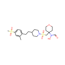 Cc1cc(S(C)(=O)=O)ccc1CCC1CCN(S(=O)(=O)CC2(N(O)C=O)CCOCC2)CC1 ZINC000071294942