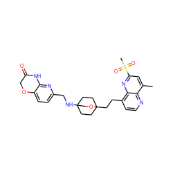 Cc1cc(S(C)(=O)=O)nc2c(CCC34CCC(NCc5ccc6c(n5)NC(=O)CO6)(CC3)CO4)ccnc12 ZINC000299863734