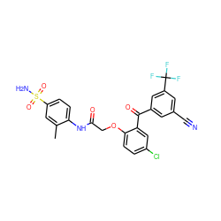 Cc1cc(S(N)(=O)=O)ccc1NC(=O)COc1ccc(Cl)cc1C(=O)c1cc(C#N)cc(C(F)(F)F)c1 ZINC000028566808