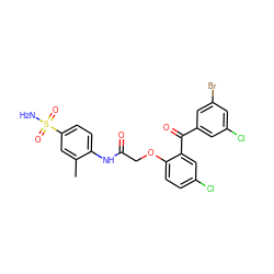 Cc1cc(S(N)(=O)=O)ccc1NC(=O)COc1ccc(Cl)cc1C(=O)c1cc(Cl)cc(Br)c1 ZINC000028568225