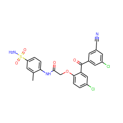 Cc1cc(S(N)(=O)=O)ccc1NC(=O)COc1ccc(Cl)cc1C(=O)c1cc(Cl)cc(C#N)c1 ZINC000001491002