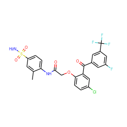 Cc1cc(S(N)(=O)=O)ccc1NC(=O)COc1ccc(Cl)cc1C(=O)c1cc(F)cc(C(F)(F)F)c1 ZINC000003937836