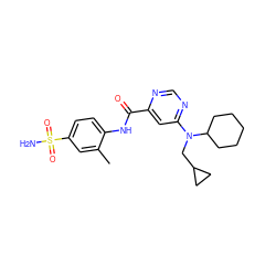 Cc1cc(S(N)(=O)=O)ccc1NC(=O)c1cc(N(CC2CC2)C2CCCCC2)ncn1 ZINC000043203219