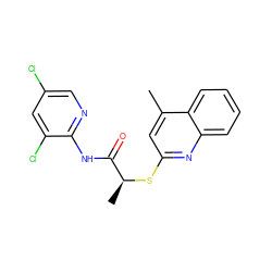 Cc1cc(S[C@@H](C)C(=O)Nc2ncc(Cl)cc2Cl)nc2ccccc12 ZINC000012970649