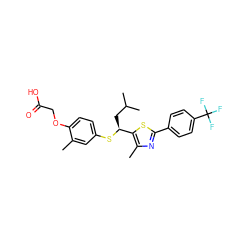 Cc1cc(S[C@@H](CC(C)C)c2sc(-c3ccc(C(F)(F)F)cc3)nc2C)ccc1OCC(=O)O ZINC000084709482