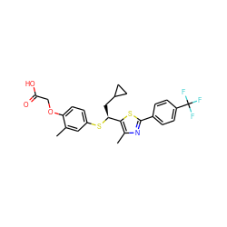 Cc1cc(S[C@@H](CC2CC2)c2sc(-c3ccc(C(F)(F)F)cc3)nc2C)ccc1OCC(=O)O ZINC000084710263