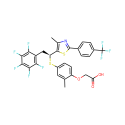 Cc1cc(S[C@@H](Cc2c(F)c(F)c(F)c(F)c2F)c2sc(-c3ccc(C(F)(F)F)cc3)nc2C)ccc1OCC(=O)O ZINC000084724842