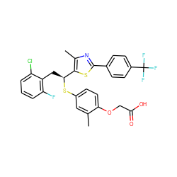 Cc1cc(S[C@@H](Cc2c(F)cccc2Cl)c2sc(-c3ccc(C(F)(F)F)cc3)nc2C)ccc1OCC(=O)O ZINC000084653523