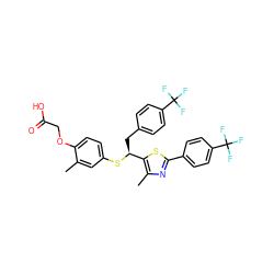 Cc1cc(S[C@@H](Cc2ccc(C(F)(F)F)cc2)c2sc(-c3ccc(C(F)(F)F)cc3)nc2C)ccc1OCC(=O)O ZINC000084710001