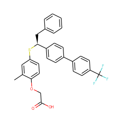 Cc1cc(S[C@@H](Cc2ccccc2)c2ccc(-c3ccc(C(F)(F)F)cc3)cc2)ccc1OCC(=O)O ZINC000068106701