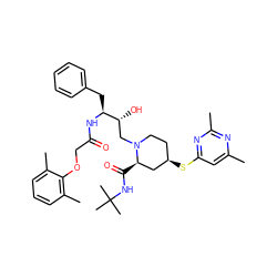 Cc1cc(S[C@@H]2CCN(C[C@@H](O)[C@H](Cc3ccccc3)NC(=O)COc3c(C)cccc3C)[C@H](C(=O)NC(C)(C)C)C2)nc(C)n1 ZINC000049605877