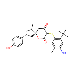 Cc1cc(SC2C(=O)C[C@@](CCc3ccc(O)cc3)(C(C)C)OC2=O)c(C(C)(C)C)cc1N ZINC000038146834