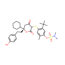 Cc1cc(SC2C(=O)C[C@@](CCc3ccc(O)cc3)(C3CCCCC3)OC2=O)c(C(C)(C)C)cc1OS(=O)(=O)N(C)C ZINC000070454665