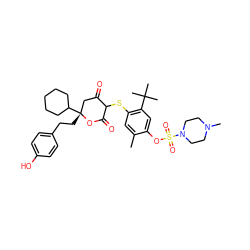 Cc1cc(SC2C(=O)C[C@@](CCc3ccc(O)cc3)(C3CCCCC3)OC2=O)c(C(C)(C)C)cc1OS(=O)(=O)N1CCN(C)CC1 ZINC000096126915