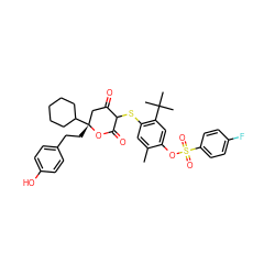 Cc1cc(SC2C(=O)C[C@@](CCc3ccc(O)cc3)(C3CCCCC3)OC2=O)c(C(C)(C)C)cc1OS(=O)(=O)c1ccc(F)cc1 ZINC000096126913