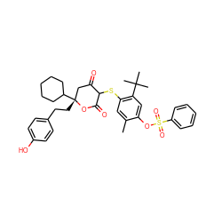 Cc1cc(SC2C(=O)C[C@@](CCc3ccc(O)cc3)(C3CCCCC3)OC2=O)c(C(C)(C)C)cc1OS(=O)(=O)c1ccccc1 ZINC000096126909