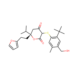 Cc1cc(SC2C(=O)C[C@@](CCc3ccco3)(C(C)C)OC2=O)c(C(C)(C)C)cc1CO ZINC000038146816