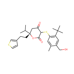 Cc1cc(SC2C(=O)C[C@@](CCc3ccsc3)(C(C)C)OC2=O)c(C(C)(C)C)cc1CO ZINC000026380721