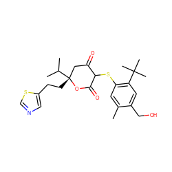 Cc1cc(SC2C(=O)C[C@@](CCc3cncs3)(C(C)C)OC2=O)c(C(C)(C)C)cc1CO ZINC000026395497