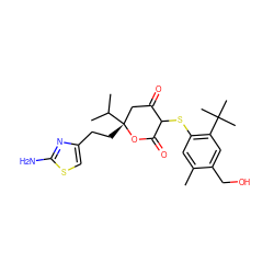 Cc1cc(SC2C(=O)C[C@@](CCc3csc(N)n3)(C(C)C)OC2=O)c(C(C)(C)C)cc1CO ZINC000026397198