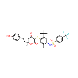 Cc1cc(SC2C(=O)C[C@](C)(CCc3ccc(O)cc3)OC2=O)c(C(C)(C)C)cc1NS(=O)(=O)c1ccc(C(F)(F)F)cc1 ZINC000027986025