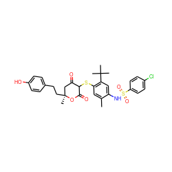 Cc1cc(SC2C(=O)C[C@](C)(CCc3ccc(O)cc3)OC2=O)c(C(C)(C)C)cc1NS(=O)(=O)c1ccc(Cl)cc1 ZINC000027984214