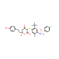 Cc1cc(SC2C(=O)C[C@](C)(CCc3ccc(O)cc3)OC2=O)c(C(C)(C)C)cc1NS(=O)(=O)c1ccc(F)cc1 ZINC000027983614