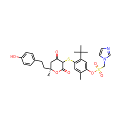 Cc1cc(SC2C(=O)C[C@](C)(CCc3ccc(O)cc3)OC2=O)c(C(C)(C)C)cc1OS(=O)(=O)Cn1ccnc1 ZINC000053275921