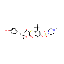 Cc1cc(SC2C(=O)C[C@](C)(CCc3ccc(O)cc3)OC2=O)c(C(C)(C)C)cc1OS(=O)(=O)N1CCN(C)CC1 ZINC000026294033