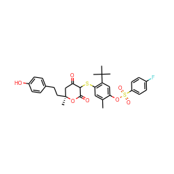 Cc1cc(SC2C(=O)C[C@](C)(CCc3ccc(O)cc3)OC2=O)c(C(C)(C)C)cc1OS(=O)(=O)c1ccc(F)cc1 ZINC000027983626