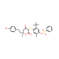 Cc1cc(SC2C(=O)C[C@](C)(CCc3ccc(O)cc3)OC2=O)c(C(C)(C)C)cc1OS(=O)(=O)c1ccccc1 ZINC000027997316